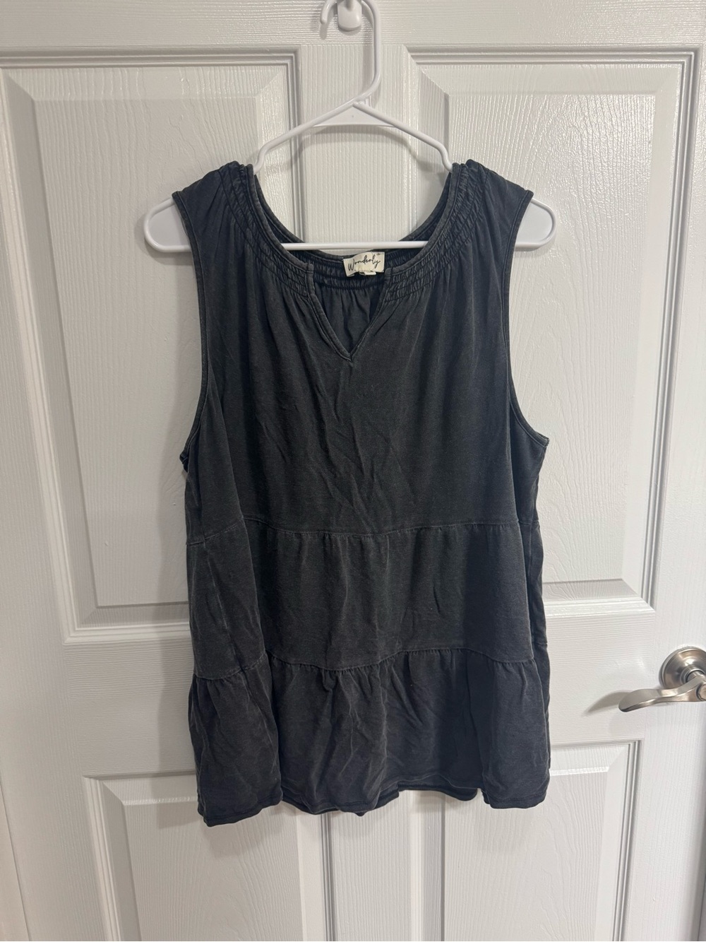 Wonderly Washed Black Tiered Sleeveless Tank Top